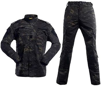 AKARMY Unisex Lightweight Military Camo Tactical Camo Hunting Combat BDU Uniform Army Suit Set, Black Cp, X-Large