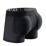 JOCKMAIL Mens Boxers with Butt Pad Underwear Athletic Cycling Underwear Boxer Short Mesh Hip-up Underwear (Large, Black)