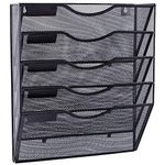 EASEPRES 5 Pockets Mesh Wall File Holder Organizer Office Hanging Magazine Rack, Black