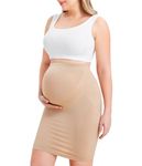 LANCS Seamless Maternity Pencil Skirt High Waisted Slip Skirt Pregnancy Shapewear Dress for Maternity Clothes, Beige, Medium