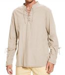 Linen Shirts for Men Long Sleeve Cotton Shirts Pirate Shirts Medieval Halloween Henley Shirt Casual Renaissance Off white S