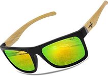 Polarized Sunglasses Mens Fishing Driving Running Retro Mirrored Sport Glasses XL HD Nylon Lens UV Protectiont Matte Black (Matte Black/Wood Grain, Green Mirrored)