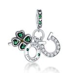 RIMGORIS 925 Sterling Silver Charm for Women Bracelets Necklace Green Lucky Horseshoe Four Leaf Clover Charm Women Bracelet Charm