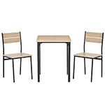 HOMCOM 3 Piece Dining Table Set for 2, Space Saving Kitchen Table and 2 Chairs, Square, Steel Frame for Dining Room, Natural