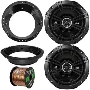 98-13 Harley Speaker Bundle: 2X of Kicker 6.5" Inch 240 Watts 2-Way DS-Series Black Car Stereo Coaxial Speakers + Speaker Mounting Rings for Motorcycles + Enrock 50 Ft 16G Speaker Wire