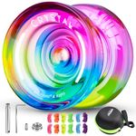 MAGICYOYO Crystal Yoyo K2 Responsive Yoyo for Kids, Professional Yoyo for Beginners, Tricolor Dual Funtion Yo-Yo with 12 Yoyo Strings, Yoyo Case Bag + Yoyo Accessory Kit (Blue Pink Yellow Gradient)