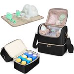 Fasrom Breast Pump Bag with Cooler Compartment Compatible with Elvie and Medela Pump, Wearable Pumping Tote with Crossbody Strap and Waterproof Mat for Work Moms to Carry Pump Parts, Black(Empty Bag Only)