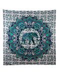 Hippie Tapestry for Bedroom Decor 90x84 Inch Turquoise Green Cotton Mandala Wall Hanging Tapestries with Elephant Print Boho Indian Ethnic Decorative Beach Blanket Queen Size