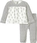 Petit Lem baby-girls Bunny 2 Pieces Set T-shirt and Pants Knit, Beige, 6 Months