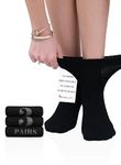 HUGH UGOLI Women's Bamboo Ankle Loose Fit Diabetic Socks, Soft, Seamless Toe, Wide Stretchy, Non-Binding Top, 3 Pairs, Black, Shoe Size: 6-9
