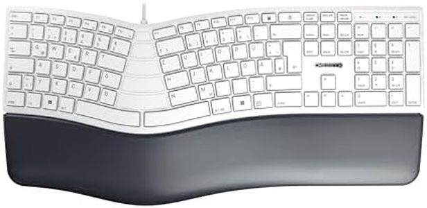 CHERRY KC 4500 ERGO, Teclado Ergonómico, Distribución de Teclado Alemán (QWERTZ), con Cable, Reposamuñecas Acolchado con Espuma de Memoria, Teclado Curvo, Blanco/Gris
