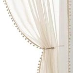 Pompom Linen Sheer Curtains for Living Room 84inches Long Decorative Natural Window Curtain Draperies for Kids Bedroom Slub Textured Voile 52" W, 1 Pair