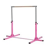 HOMCOM Height Adjustable Gymnastics Horizontal Bar For Kids Home Gym Training Children Junior Kip High Bar Fitness Pink