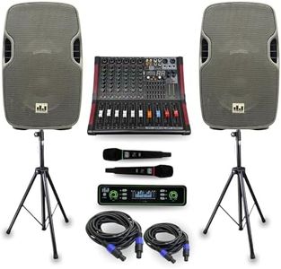 MUSYSIC Portable PA System with 2000W Amp & Wireless UHF Microphone System. 6 Ch Audio Mixer with Multiple Inputs. pa system with wireless microphone and speakers, Complete w/Stands - 10" Speaker 800W