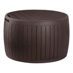 Keter Circa 3-in-1 Outdoor Resin Ottoman Deck Storage Box with 37-Gallon Storage, All-Weather, Easy Assembly, Stylish Patio Table and Seat, Brown