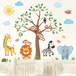 DECOWALL SG2-2323 Jungle Animals Tree Wall Stickers decals peel stick kids nursery bedroom room décor safari boy girls forest playroom decoration murale art toddler tree monkey elephant