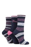 Jeep Ladies Performance Full Cushion Striped Boot Socks Pack of 3 Navy/Rose/Cream 4-8