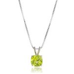 Amazon Collection 925 Sterling Silver 6mm Cushion Cut August Birthstone Peridot Solitaire Pendant Necklace for Women with 18 inch Box Chain