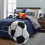 Lush Decor Soccer Game Reversible Oversized Kids 5 Piece Quilt Set, Full/Queen, Navy & Gray
