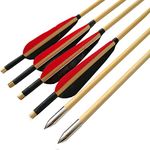 SHARROW 12pcs Archery Wooden Arrows Handmade Traditional Hunting Target Practice Arrows Wood Shaft with 5" Turkey Feathers Metal Arrowhead for Longbow Recurve Bow (Type 1)