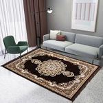 Kuber Industries 5x7 Feet Carpets for Living Room | Machine Washable Bedside Floor Rugs Mat for Bedroom, Balcony & Drawing Room | Floral Print - Cream & Brown