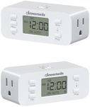DEWENWILS 7 Day Heavy Duty Timers for Electrical Outlets, 2 Pack Dual Outlet Digital Timer, 3 Prong Programmable Light Timer for Indoor Lamp, Light, Fan, Pets, Home, Kitchen, Office, 125V 60Hz
