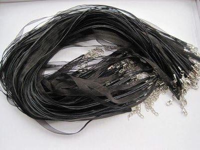 Black 10pcs 3+1 Voile Ribbon Necklace Cord 18" with Extender + Free Beading Station Handcrafted Pendant