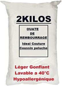 L22G 2 Kilos De Ouate de Rembourrage Acrylique Basique Hypoallergénique, Fibre Synthétique Lavable - Sac 2 kg pour Le Garnissage de Coussins, Jouets, Peluches, Mercerie, Couture, Bourre, Textile