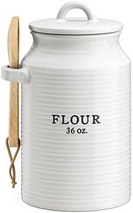 Barnyard Designs Flour Canister for Kitchen Counter, Decorative Ceramic Flour Container, Rustic Farmhouse Canister Jar, White