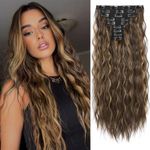 REECHO 9PCS Clip in Hair Extensions, 24" Thick Long Mini Mermaid Wave Luxurious Lightweight Japanese Technology HYOUITSU Fiber Invisible Soft Lace Weft - HE009 Dark Brown with Highlights