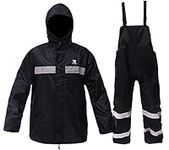 RainRider Rain Suits for Men Women Waterproof Fishing Rain Jacket Bib Pants Lightweight Reflective 3-Piece Rain Gear (Black, M)