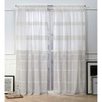 Nicole Miller Wexford Embellished Stripe Rod Pocket Top Curtain Panel Pair, Linen, 54x84, 2 Panels