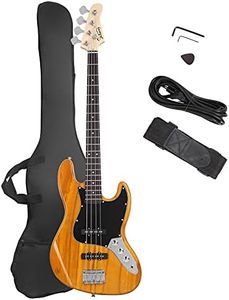 GLARRY 4 String GJazz Electric Bass Guitar Full Size Right Handed with Guitar Bag, Amp Cord and Beginner Kits (Transparent Yellow)