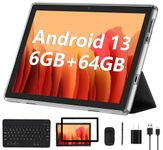 Android 13 Tablet 2023 New 10 Inch Tablets with 6GB RAM + 64GB ROM + 1TB Expanded Ouad-Core, 2 in 1 Tablet with Keyboard Mouse WiFi 6 Bluetooth, GMS Certified IPS Touch Screen Tablet - Black Set