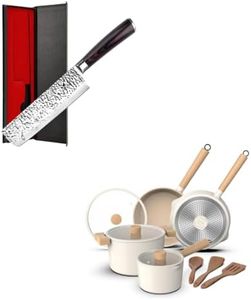 imarku 7-inch Nakiri Knife Vegetable Meat Cleaver Knife and 10 Pcs Granite Cookware Set, PFOA Free, Oven Safe