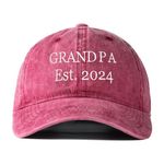 Embroidered Grandpa Est 2024 Hat for Men Vintage Cotton Baseball Cap Promoted to Grandpa Gifts, Grandma 2024 Red, One Size