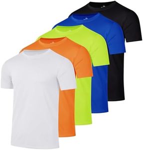 5 Pack: Boys Girls Active Athletic Quick Dry Dri Fit Short Sleeve T-Shirts Crew Neck Tops Teen Gym Undershirts Tees Youth Basketball Clothes Moisture Wicking Tshirt-Set 11,Medium (8-10)