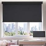 Youngoo Roller Shades for Windows Cordless Blackout, Patio Sliding Glass Door Blinds Room Darkening for Home Indoor Easy to Install, Valance Color Matched with Shade, Black, ROL23BK72D