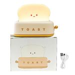 Cute Bread Night Light Led, USB Rechargeable Toast Nachtlicht Kinder, Portable Kids Toast Nightlight Desk Decor Toaster Lamp, Adjustable Brightness Toaster Bedside Night Light for Teens Girls (Yellow)