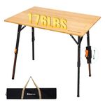 KingCamp Camping Table Bamboo 80 x 60 cm Folding Table Height Adjustable 42~70cm for 2-4 Persons 4 Folds Camping Table Foldable Loadable up to 80kg