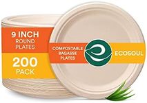 ECO SOUL 100% Compostable 9 Inch Paper Plates 200 [2x100 Pc] Disposable Party Plates I Heavy Duty Eco-Friendly Sturdy Dinner, Wedding, Event Plates I Biodegradable Plates