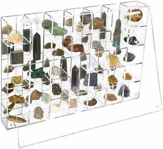 Adjustable Acrylic Display Case Clear Wall Mounted or Desktop 35 Room Storage Cabinet Organizer for Collectibles, Figures, Rock Collection, with Mirrored & Lid…