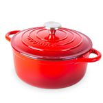 Cast Iron Dutch Oven with Lid – Non-Stick Ovenproof Enamelled Casserole Pot – Sturdy Dutch Oven Cookware – Red, 3.1-Quart, 22cm – by Nuovva