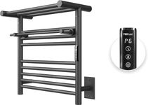 P&Bhusri Heated Towel Rack with Top Shelf, Towel Warmer for Bathroom, H 19.69 x W 19.69, Wall Mounted Towel Warmer Rack, Hard-Wired/Plug-in, Matte Black