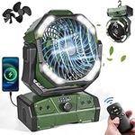 Odoland 40000mAh Camping Fan with LED Light, Auto-Oscillating Desk Fan with Remote & Hook, Rechargeable Battery Operated Outdoor Tent Fan with Timer, Power Fan for Camp,Travel,Jobsite and Beach,Green