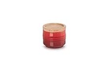 Le Creuset Small Sugar Bowl with Wooden Lid, Stoneware, 80 ml, 6.7 cm, Cerise, 91051800060099