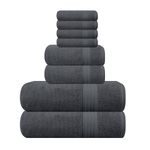 GLAMBURG Ultra Soft 8-Piece Towel Set - 100% Pure Ringspun Cotton, Contains 2 Oversized Bath Towels 30x54, 2 Hand Towels 16x28, 4 Wash Cloths 13x13 - Ideal for Everyday use, Hotel & Spa -Charcoal Grey