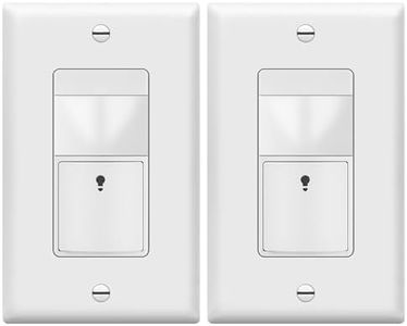 TOPGREENER Motion Sensor Switch, PIR Sensor with Ambient Light Level, 𝐍𝐨 𝐍𝐞𝐮𝐭𝐫𝐚𝐥 𝐑𝐞𝐪𝐮𝐢𝐫𝐞𝐝, Ground Wire Required, Occupancy & Vacancy Modes, Single Pole, TDOS5-JM-W-2PCS, White