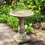 DGS STATUES – Stone Cast, Birdbath/Feeder, Simple La La Square Base Design, Hand Finished, Statue, Sculpture