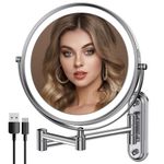 Rocollos Rechargeable Wall Mounted Lighted Makeup Mirror Chrome with 3 Color Lights,Dimmable Touch Screen,8 Inch LED Double Sided 1X/10X Magnifying 360°Swivel 13 Inch (Chrome)